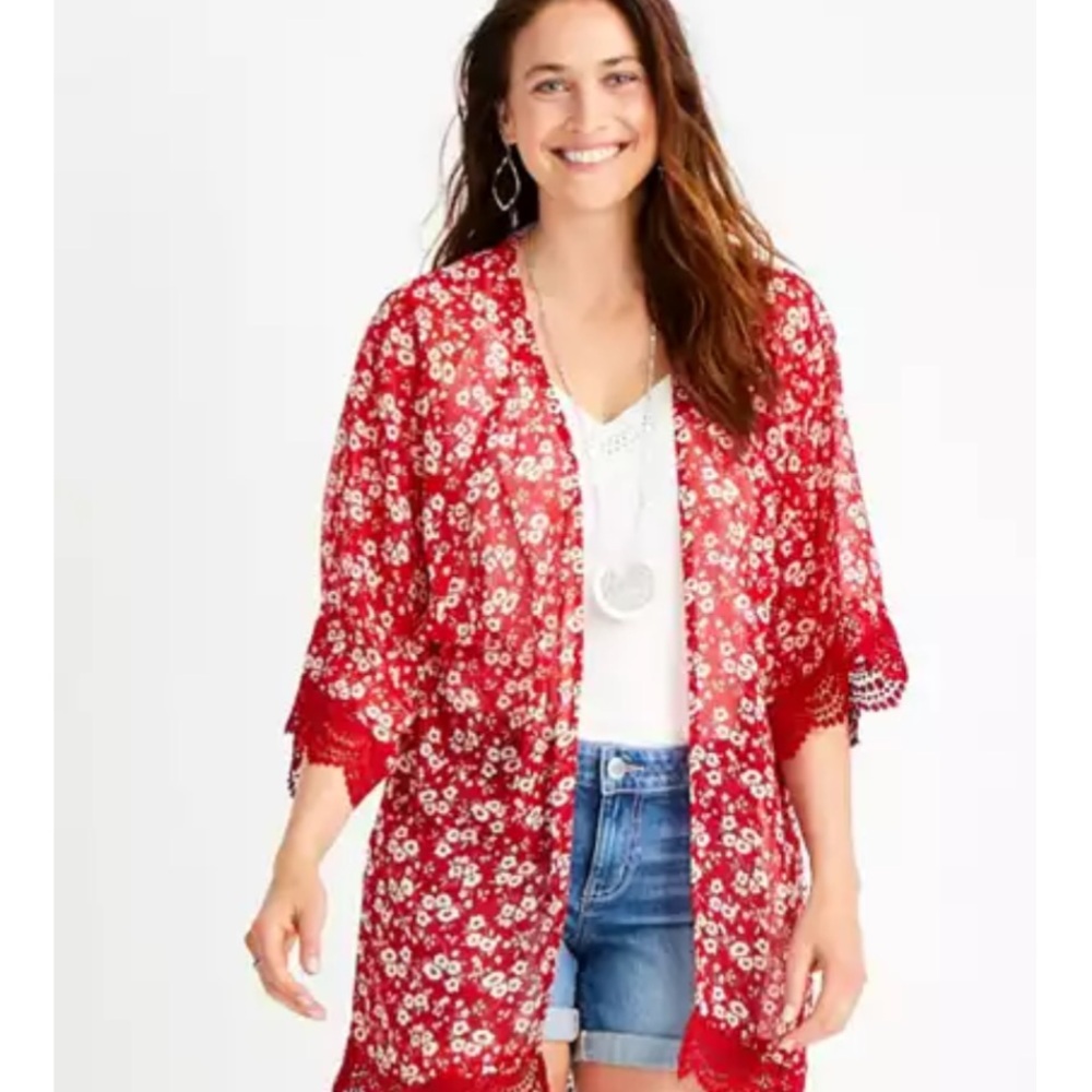 Maurices Red Floral Kimono Cover-Up